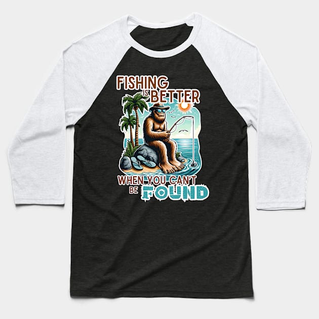 Bigfoot Fishing - Beach Baseball T-Shirt by WolfeTEES